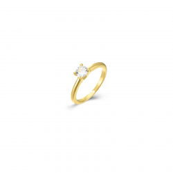 Ringe Silber Zirkonia Solitär-Ring - Zirkonia 5 mm - Vergoldet