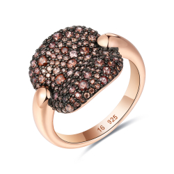 Silver Zircon Rings Square Ring 15mm - Chocolate Zirconia - Rose Gold Plated