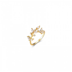 Bagues Argent Zircone Bague feuilles et papillon en zircone - 10 mm - Dorure Or