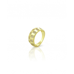 Anillo Plata Circonita Anillo Plata - Ajedrezado 8mm - Bañado Oro