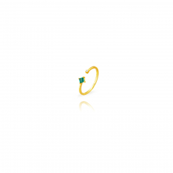 Bagues Argent Zircone Bague Ouverte en Argent - Losange - Zircone Verte - Plaqué Or