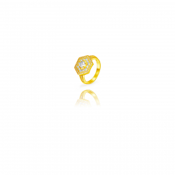 Silver Zircon Rings Ring Silver Zirconia - Hexagon - Gold Plated and Rhodium Plated Silver