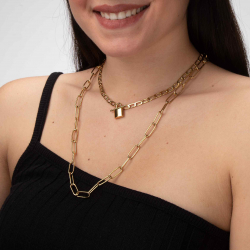 Steel Necklaces Lock Link Necklace - 38 cm - Gold Plated