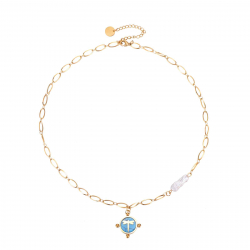 Steel Necklaces Dragonfly Steel Pearl Necklace - Enamel - 45+5cm