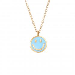 Collar Acero Liso Collar Acero - Enamel Smiley 12mm - 40+5 cm - Bañado Oro