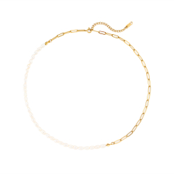 Collar Acero Liso Collar Perla Acero - 44+6 cm - Bañado Oro