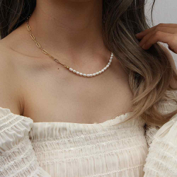 Steel Necklaces Pearl Steel Necklace - 44+6 cm - Gold Plated