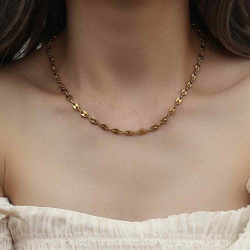 Steel Necklaces Coffee Beans Steel Necklace - 36+6cm and 40+6cm - Gold Plated