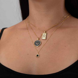 Steel Necklaces Steel Necklace - Moon - Enamel - 37 + 6 cm - Gold Plated