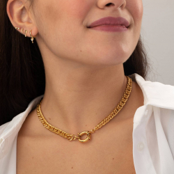Steel Necklaces Steel Link Necklace - 40 cm - Gold Plated and Rhodium Plated Silver