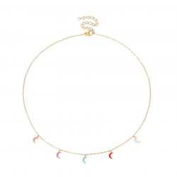 Steel Necklaces Steel Moon Necklace - 38 + 6 cm - Multi Enamel - Gold Plated