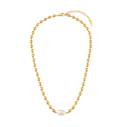 Collar Acero Liso Collar Acero Perla - 40 + 5 cm - Bañado Oro