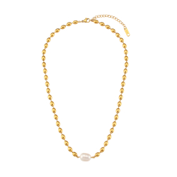 Steel Necklaces Steel Pearl Necklace - 40 + 5 cm - Gold Plated