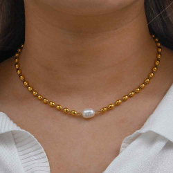 Steel Necklaces Steel Pearl Necklace - 40 + 5 cm - Gold Plated