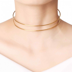 Collar Acero Liso Choker Rígido - Doble 11cm - Acero Bañado Oro