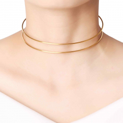 Halsketten Glattes Edelstahl Choker Steif - Doppelt 11 cm - Edelstahl Vergoldet