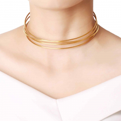 Colliers Acier Lisse Choker Rigide - Croisé 11 cm - Acier Dorure Or