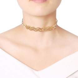 Collar Acero Liso Choker Acero Rígido Ajustable - Triple Ola 11 cm Interior - Acero Color Oro