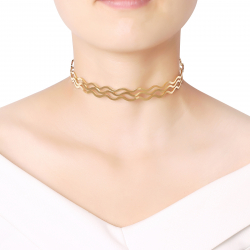 Steel Necklaces Rigid Adjustable Choker Steel - Wave Triple 11 cm - Gold Color