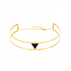 Collar Acero Liso Choker Acero Rígido Ajustable - Enamel Negro Triangulo - Doble 11 cm Interior - Acero Color Oro