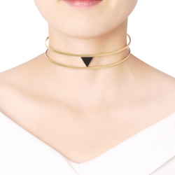 Collar Acero Liso Choker Acero Rígido Ajustable - Enamel Negro Triangulo - Doble 11 cm Interior - Acero Color Oro