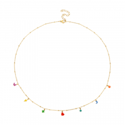 Colliers Acier Lisse Collier Acier Charms - Émail Multi - 46+5 cm - Couleur Or