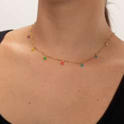 Colliers Acier Lisse Collier Acier Charms - Émail Multi - 46+5 cm - Couleur Or