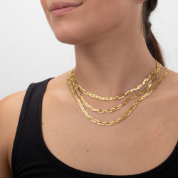 Steel Necklaces Steel 3 Braid Herryingbone Necklace - 5 mm - 32 + 6 cm, 38+5cm, 43+5 cm - Color Gold
