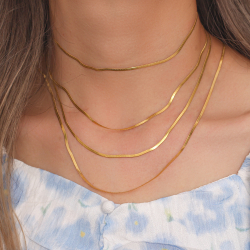 Steel Necklaces Steel Necklace - 2 mm Herryingbone - 32+6 cm, 38+4 cm, 42 cm and 48 cm - Colour Gold