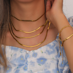 Colliers Acier Lisse Collier Acier - 3 mm Herringbone - 32+6 cm, 38+4 cm, 42 cm et 48 cm - Couleur Or