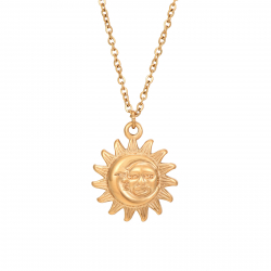 Colliers Acier Lisse Collier Acier Soleil et Lune - 40+8 cm - Couleur Or