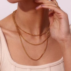 Collar Acero Liso Collar Acero - 3 mm cubano - 36+4 cm, 42+5 cm y 50+5 cm - Color Oro