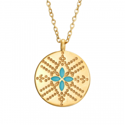 Steel Necklaces Flower Steel Necklace - Enamel Turquoise - 40+5 cm - Gold Color