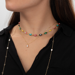 Steel Necklaces Steel Necklace - Turk's Eye - Multi Enamel - 40+6cm - Gold colour
