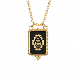 Collar Acero Liso Collar Acero Esmalte - Sagrado Corazón de Jesús - 40+5cm - Color Dorado