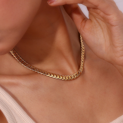 Steel Necklaces Steel Necklace - Engraved Link - 38+4 cm - Color Gold