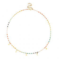 Collar Acero Liso Collar Acero - Enamel Multi - Luna Estrella - 38+5 cm - Color Oro