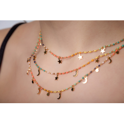 Steel Necklaces Steel Necklace - Enamel Multi - Star - 38+5 cm - Color Gold