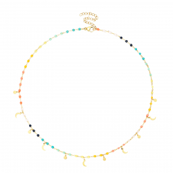 Steel Necklaces Steel Necklace - Enamel Multi - Moon Plate - 38+5 cm - Color Gold