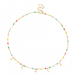 Steel Necklaces Steel Necklace - Enamel Multi - Moon Star - 38+5 cm - Color Gold