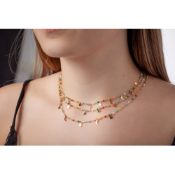 Steel Necklaces Steel Necklace - Enamel Multi - Moon Plate - 38+5 cm - Color Gold