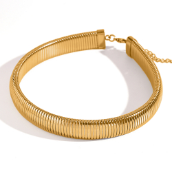 Halsketten Glattes Edelstahl Choker aus Stahl - dehnbar 36+6 cm - Stahl und Gold Farbe