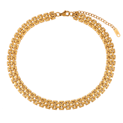 Halsketten Glattes Edelstahl Stahlhalsband - Ziegel - 33+6 cm - Farbe Gold und Farbe Stahl