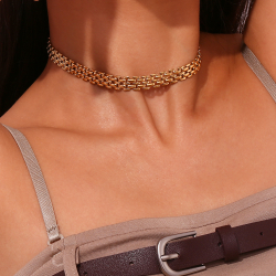 Collar Acero Liso Choker de acero - Ladrillos - 33+6 cm - Color oro y Color Acero