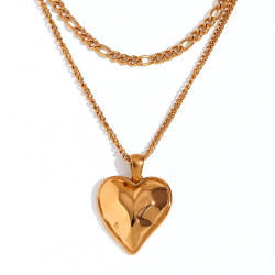  Steel Necklace - Heart 20*21mm - Gold & Steel Color