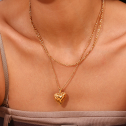 Collar Acero Liso Collar Acero - Corazon 20*21mm - Color Oro y Acero