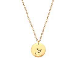 Collar Acero Liso Collar Acero - Lenguaje de signos I LOVE YOU - 40+5 cm - Color Oro y Color Plata