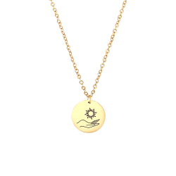 Collar Acero Liso Collar Acero - Mano Llevando el Sol - 40+5 cm - Color Oro y Color Plata