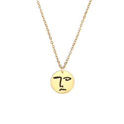 Collar Acero Liso Collar Acero - Arte moderno - Cara humana - 40+5 cm - Color Oro y Color Plata