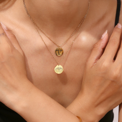 Collar Acero Liso Collar Acero - Arte moderno - Cara humana - 40+5 cm - Color Oro y Color Plata